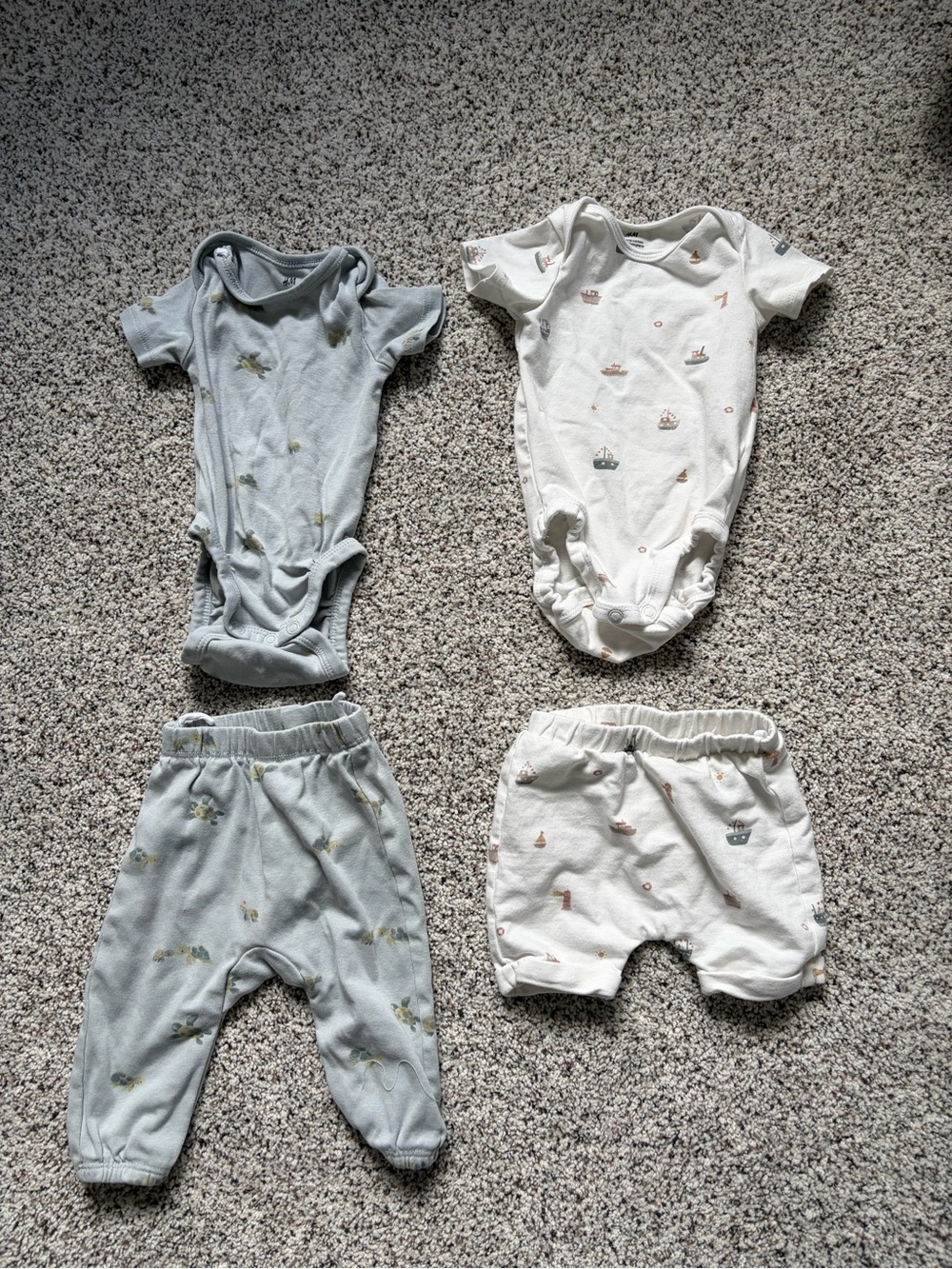 H&M Baby Organic Cotton 4-Piece Set (1–2M) – Boat & Sea Turtle
